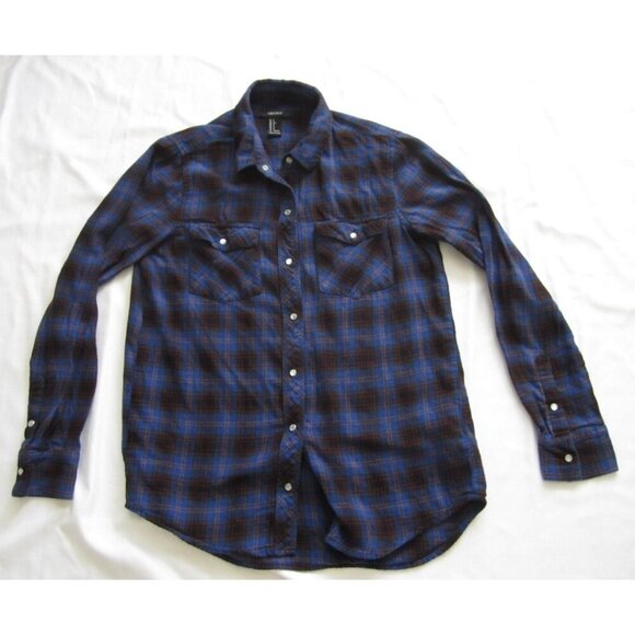 Women's Forever21 Plaid Pearl Snap Button Long Sleeve Shirt Sz S (WB384) - Picture 1 of 8